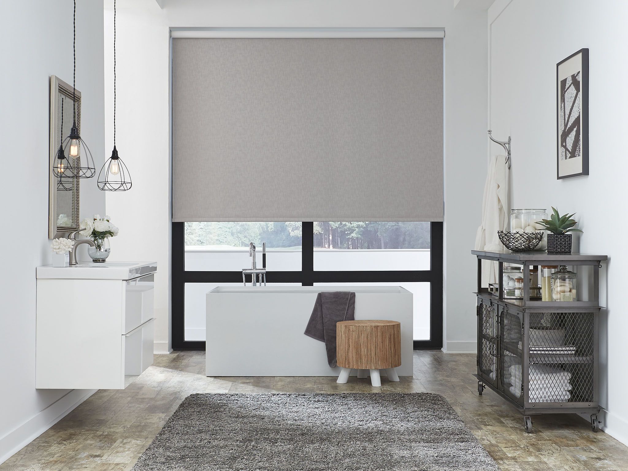 bathroom with lutron shading